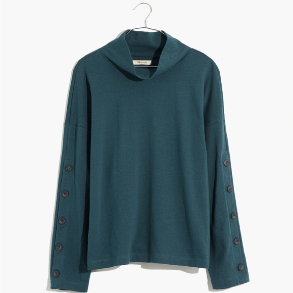 NWOT Madewell green lane Button-Sleeve Turtleneck Top - Picture 1 of 5